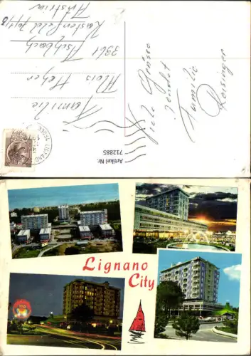 712885 Mehrbild AK Lignano City Hotel Ansichten b. Tag u. Nacht Italy