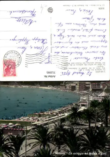 712995 Foto AK Varazze La spiaggia tra palme e fiori Strand zwischen Palmen u. Blumen Italy