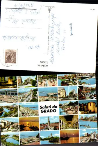 713005 Mehrbild AK Saluti da Grado Brunnen Strand Kirche Hafen Italy