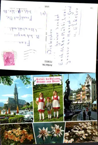 713011 Mehrbild AK Saluti da Bolzano Bozen Kinder in Tracht Blumen Edelweiß Italy