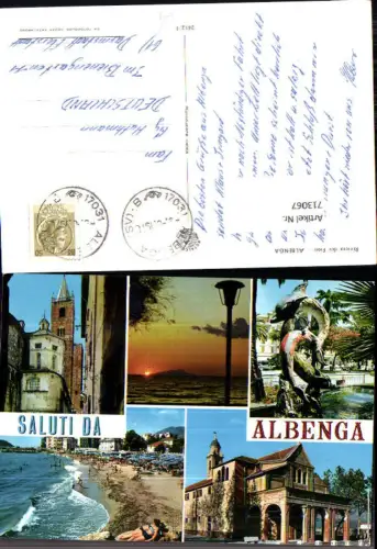 713067 Mehrbild AK Saluti da Albenga Riviera dei Fiori Brunnen Kirche Strand Italy