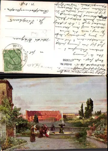 713098 Künstler AK Roma Rom Blick v. Kloster St Bonaventura aus das Koloseum Mönch Italy