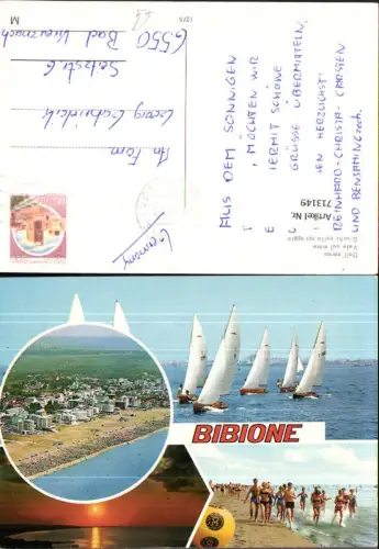 713149 Mehrbild AK Bibione Dall aereo Vele sul mare Giochi sulla spiaggia Segelboote Luftbild Strand Italy