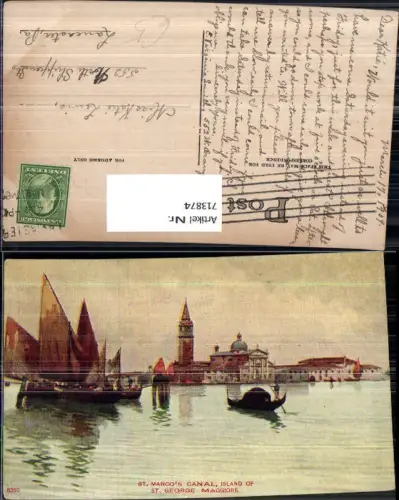 713874 Künstler AK Venezia Venedig St Marco Canal Island of St George Maggiore Gondel Boote Italy