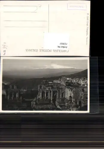 713937 Foto AK Taormina Tempel Ruine Blick Vulkan Italy