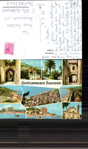 713969 Mehrbild AK Grottammare Souvenir Palme Kirche Luftbild Strand Strandleben Italy