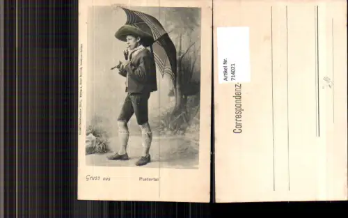 714021 Gruss aus Pustertal Val Pusteria Innichen Bruneck Mann Tracht Pfeife Rauchen Schirm Volkstypen Italy