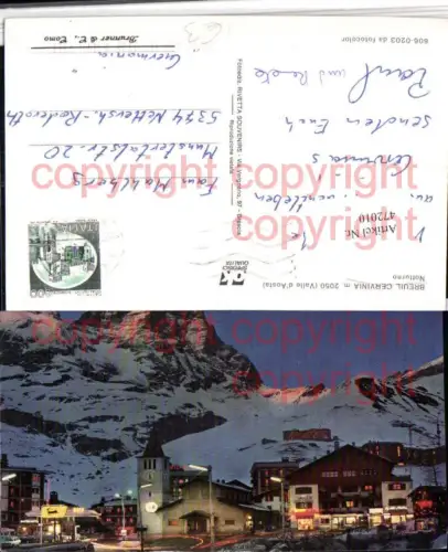 472010,Valle D Aosta Breuil Cervinia Notturno Teilansicht Bergkulisse