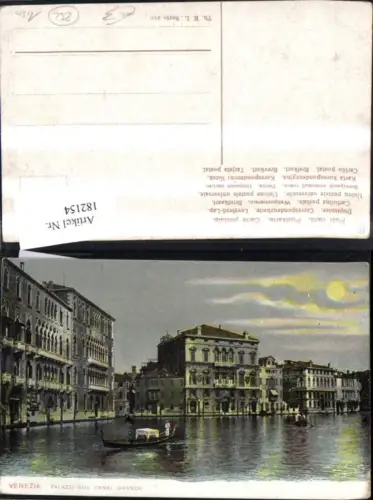 182154,Veneto Venezia Venedig Palazzi sul Canal Grande b. Mondschein m. Gondel