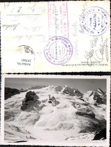 247043,Veneto Belluno La Marmolada con le diverse vie di salita e discesa b. Rocca Pietore Bergkulisse