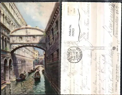 292925,Künstler AK Veneto Venezia Venedig Ponte di Sospiri Brücke Gondeln