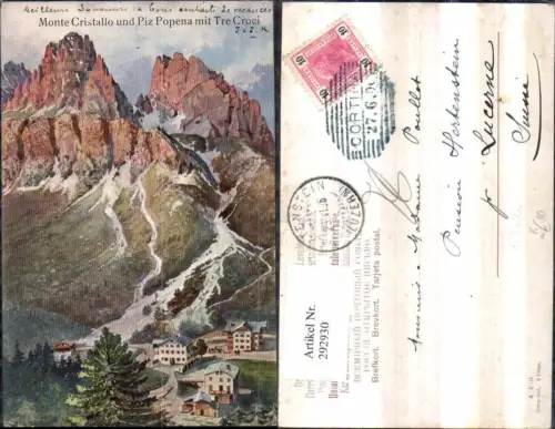 292930,Künstler AK H. Treiber Veneto Belluno Monte Cristallo Piz Popena Tre Croci b. Auronzo di Cadore