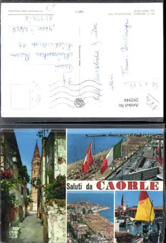 292944,Veneto Venezia Caorle Strand Motiv Gasse Kirchenturm Boote Mehrbildkarte