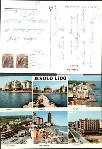 293015,Veneto Venezia Jesolo Lido Totale Spiaggia Strand Alberghi Piazza Milano Mehrbildkarte