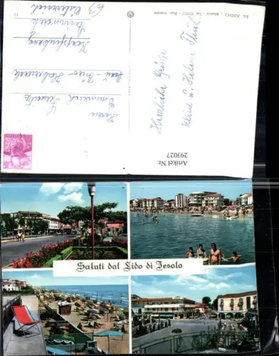293027,Veneto Venezia Lido di Jesolo Teilansicht Albergo Strand Strandleben Mehrbildkarte