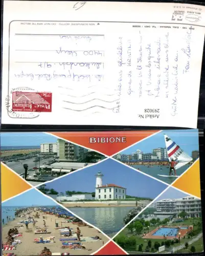 293028,Veneto Venezia Bibione Strand Strandleben Leuchtturm Segler Mehrbildkarte