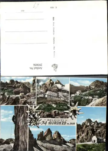 293056,Veneto Belluno Rifugio Auronzo Berghütte Kapelle Kletterer Bergkulisse Mehrbildkarte