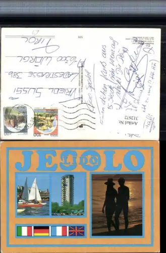 312672,Veneto Venezia Lido Jesolo Segelboot Hochhaus Paar am Strand Mehrbildkarte