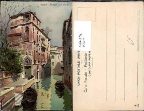 353675,Künstler AK Veneto Venezia Venedig Palazzo Van Axel Kanal Gondeln