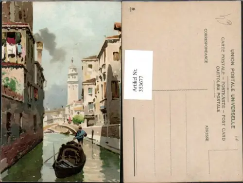 353677,Künstler AK Veneto Venezia Venedig Kanal Gondel Brücke