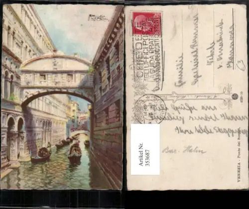 353687,Künstler AK Veneto Venezia Venedig Ponte di Sospiri Brücke Kanal Gondeln