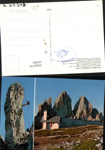 353842,Veneto Belluno Tre Cime di Lavaredo Bergkulisse Kirche Kletterer Mehrbildkarte