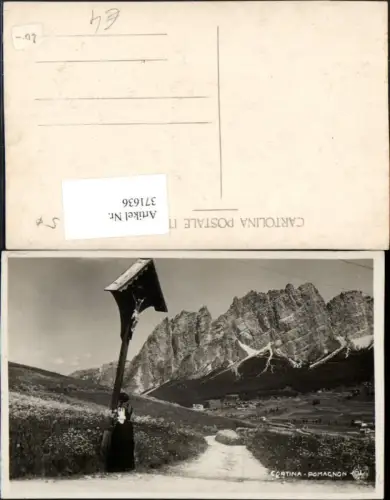 371636,Veneto Belluno Cortina d'Ampezzo Pomagnon Wegkreuz Bergkulisse