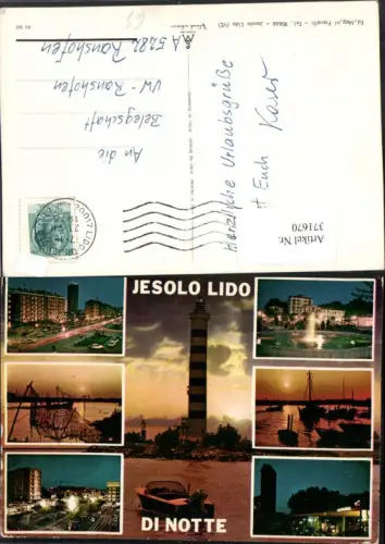 371670,Veneto Venezia Jesolo Lido di Notte Leuchtturm Brunnen Boote Mehrbildkarte