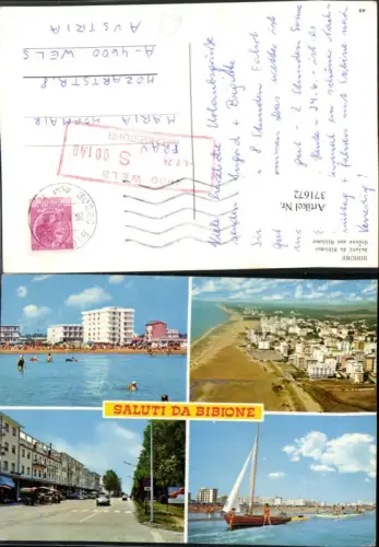 371672,Veneto Venezia Bibione Teilansicht Strand Strandleben Segelboot Mehrbildkarte