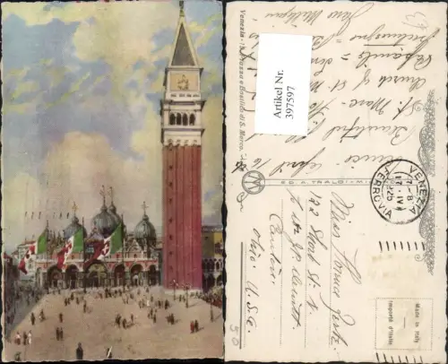 397597,Künstler AK Veneto Venezia Venedig Piazza e Basilica di S. Marco Markusdom Turm