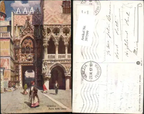 397599,Künstler AK A. Scrocchi Veneto Venezia Venedig Porta della Carta Tor