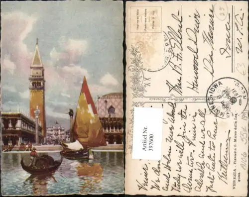 397600,Künstler AK Veneto Venezia Venedig Piazzetta S. Marco dalla Laguna Gondel Turm