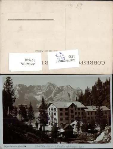397670,Foto AK Veneto Belluno Hotel Misurina de F. Vacellio col Sorapis Bergkulisse