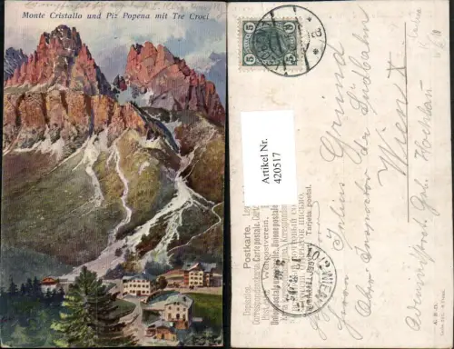 420517,Künstler AK Treiber Veneto Belluno Monte Cristallo b. Cortina Bergkulisse
