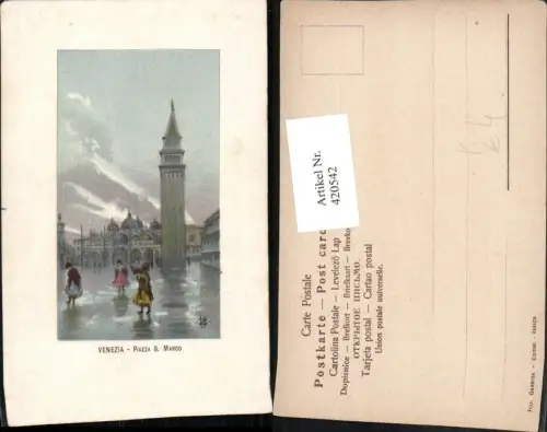 420542,Künstler AK Veneto Venezia Venedig Piazza S. Marco Markusdom Turm