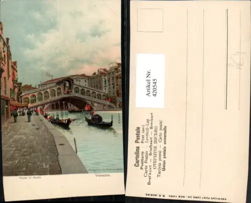 420545,Künstler AK Veneto Venezia Venedig Ponte di Rialto Brücke Gondeln pub Stengel 19887