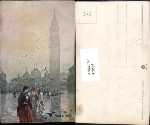 420563,Künstler AK Veneto Venezia Venedig Piazza S. Marco Markusdom Turm