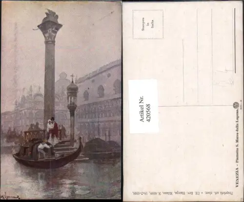 420568,Künstler AK Veneto Venezia Venedig Piazzetta S. Marco Gondel Säule