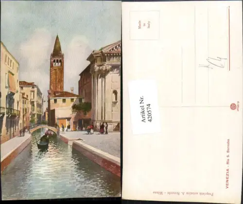420574,Künstler AK Veneto Venezia Venedig Rio S. Barnaba Kanal Gondel Turm