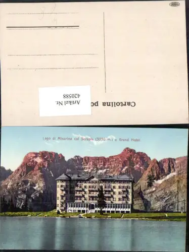 420588,Veneto Belluno Lago di Misurina col Sorapis Grand Hotel Bergkulisse