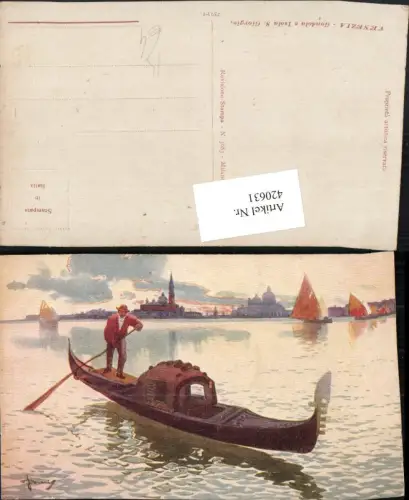 420631,Künstler AK Veneto Venezia Venedig Gondola e Isola S. Giorgio Gondel