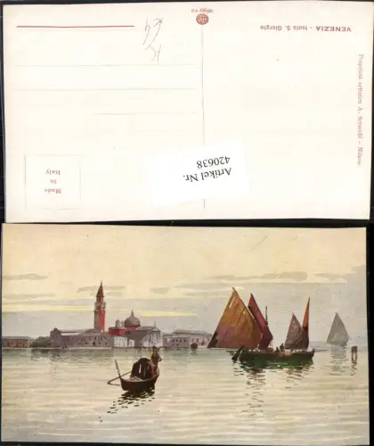 420638,Künstler AK Veneto Venezia Venedig Isola S. Giorgio Insel Segelboote Gondel