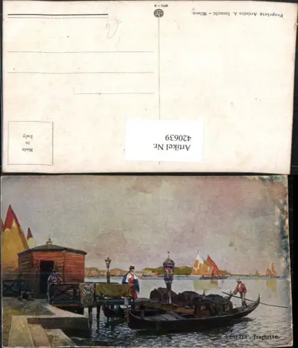 420639,Künstler AK Veneto Venezia Venedig Traghetto Gondeln Anlegestelle