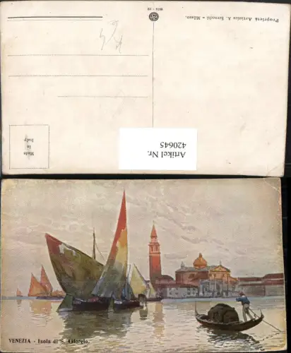 420645,Künstler AK Veneto Venezia Venedig Isola di S. Giorgio Insel Kirche Segelboote Gondel