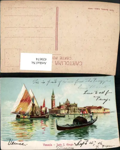 420674,Künstler Litho Veneto Venezia Venedig Isola S. Giorgio Insel Gondel Segelboote