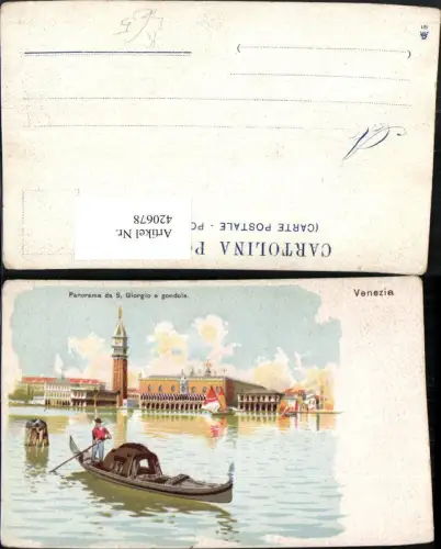 420678,Künstler Litho Veneto Venezia Venedig Panorama da S. Giorgio e gondola Gondel