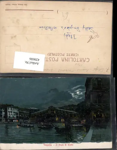 420686,Künstler AK Veneto Venezia Venedig Il Ponte di Rialto Rialtobrücke Mondschein