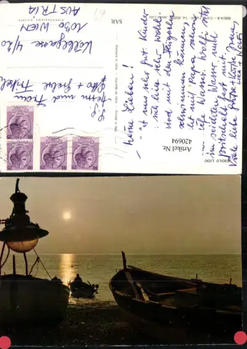 420694,Veneto Venezia Jesolo Lido Strand Boote Sonnenuntergang