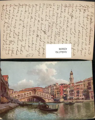 420698,Künstler AK Veneto Venezia Venedig Ponte di Rialto Rialtobrücke Gondel