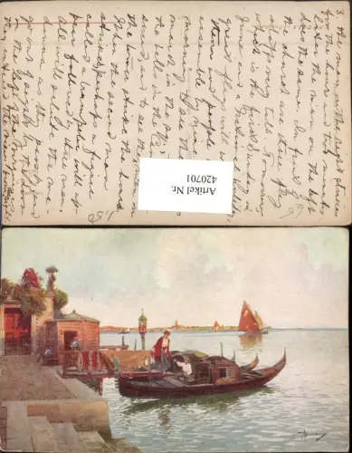 420701,Künstler AK Veneto Venezia Venedig Traghetto Anlegestelle Gondel